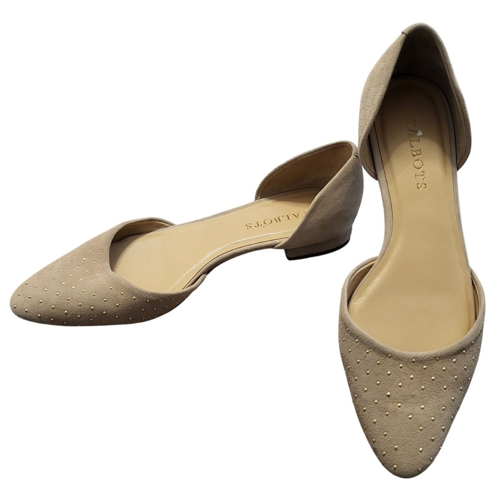 Talbots Womens Tan Genuine Suede Studded D'Orsay Pointed‎ Toe Flats Shoes Size 7